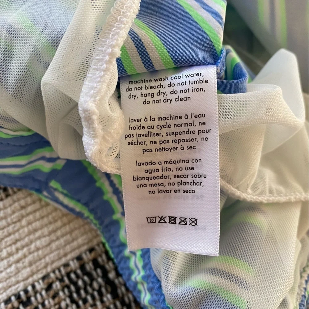 Onia Blue Green White Stripe The Calder Swim Shorts Trunks Small